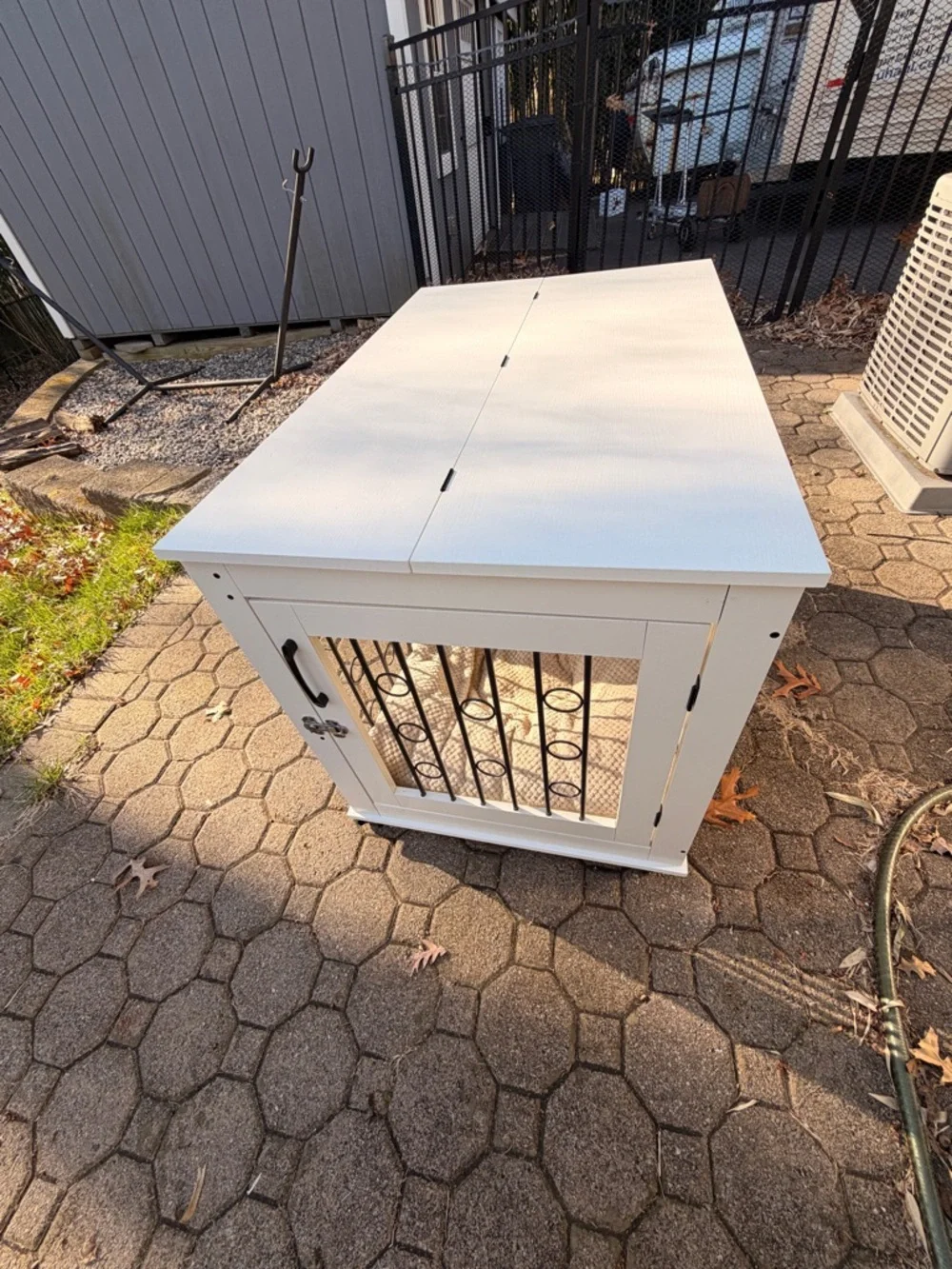 Amazon White Wooden Dog Crate with Black Metal Bar Door